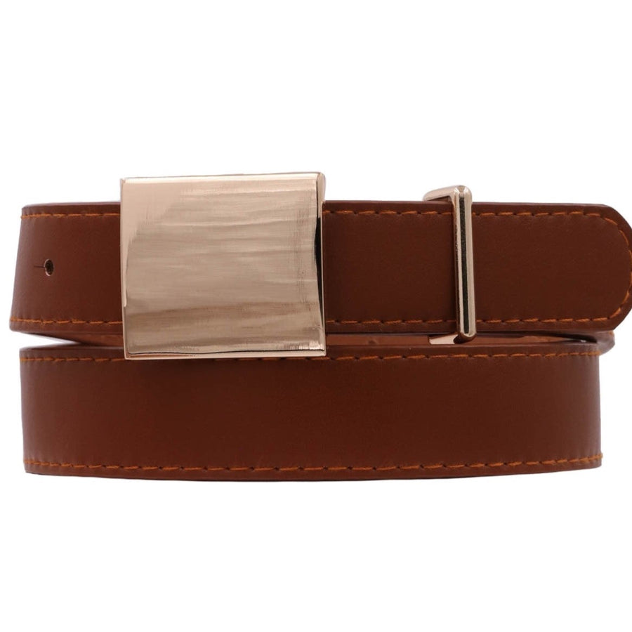 Metal Rectangular Buckle Faux Leather Belt