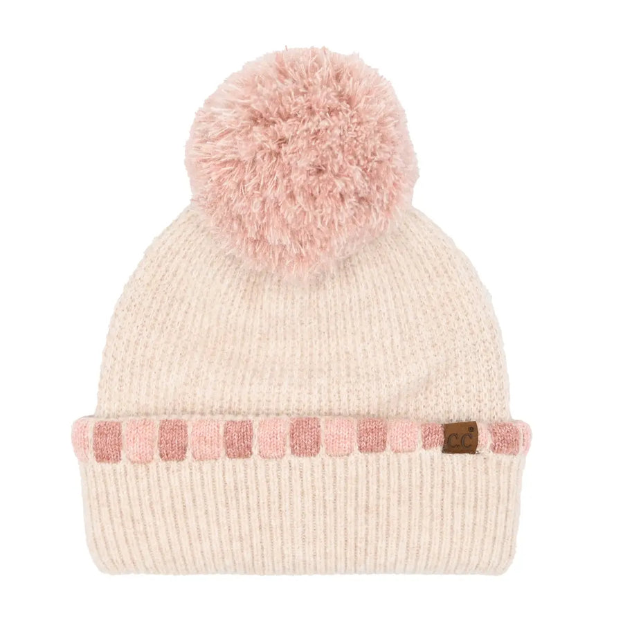 CC Neutral Horizontal Stripe Cuffed Beanie