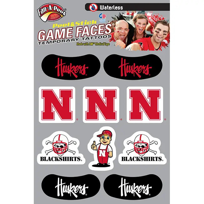 Nebraska Game Face Temporary Tattoo