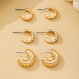 Rhinestone Textured Hoop Earring Set