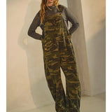 Camo Denim Barrel Overall Jumpsuit