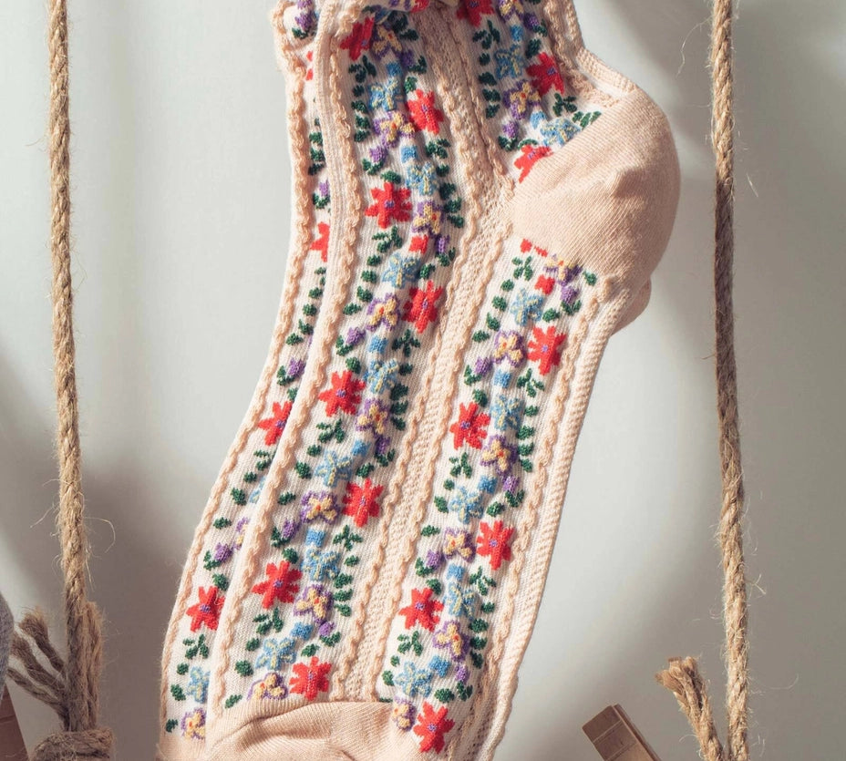 Vintage Floral Embroidered Socks