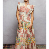 Sleeveless V Neck Ruffle Floral Dress