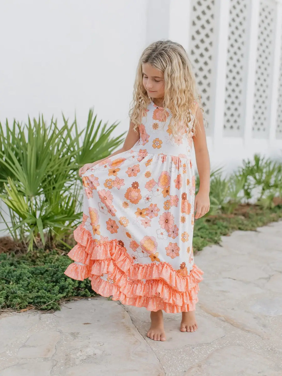Girls Tiered Terra Cotta Dress