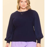 Plus Pleated Long Sleeve Knit Top