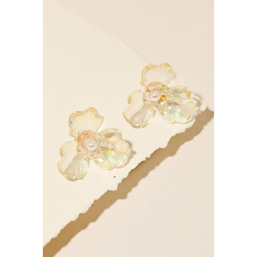 Clear Iridescent Mini Pearl Flower Stud