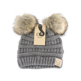 CC Baby Solid Ribbed Double Fur Pom Beanie