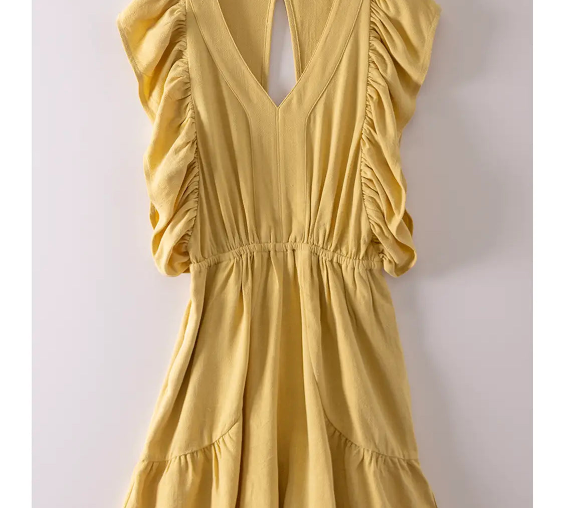Ruffle Sleeve Romper w/Back Cutout