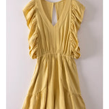 Ruffle Sleeve Romper w/Back Cutout