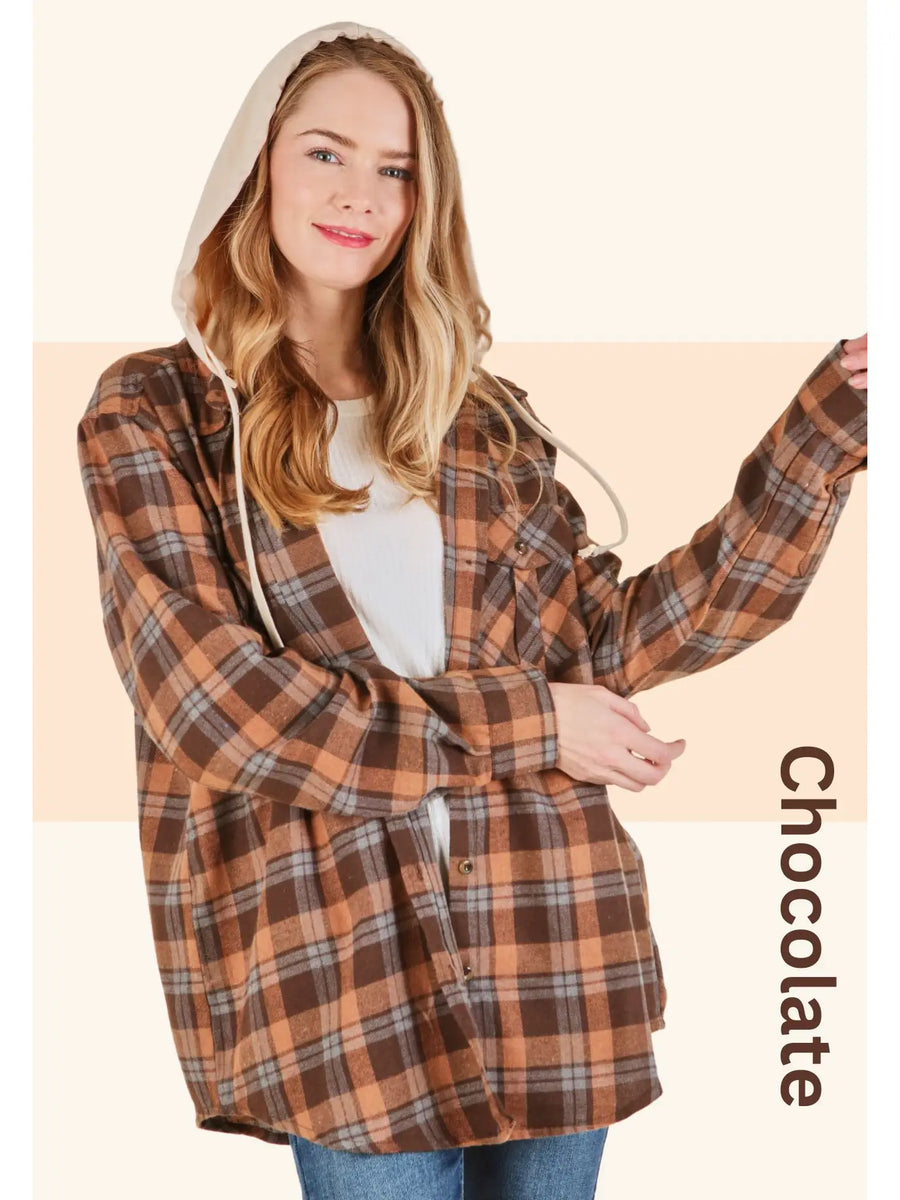 Plaid Detachable Hoodie Shacket
