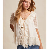 Lace Trim Ruffle Peplum Top