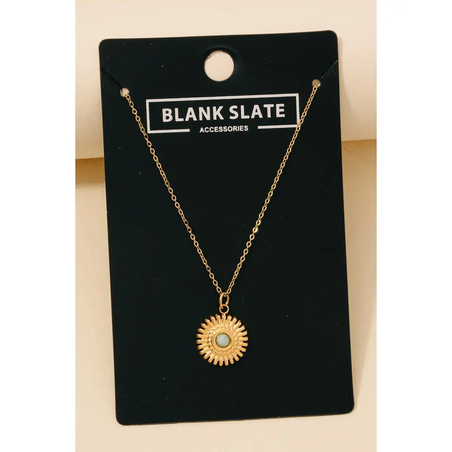 Stainless Steel Stone Stud Sunshine Pendant Necklace