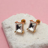 Stainless Steel Rectangle Rhinestone Stud Earrings