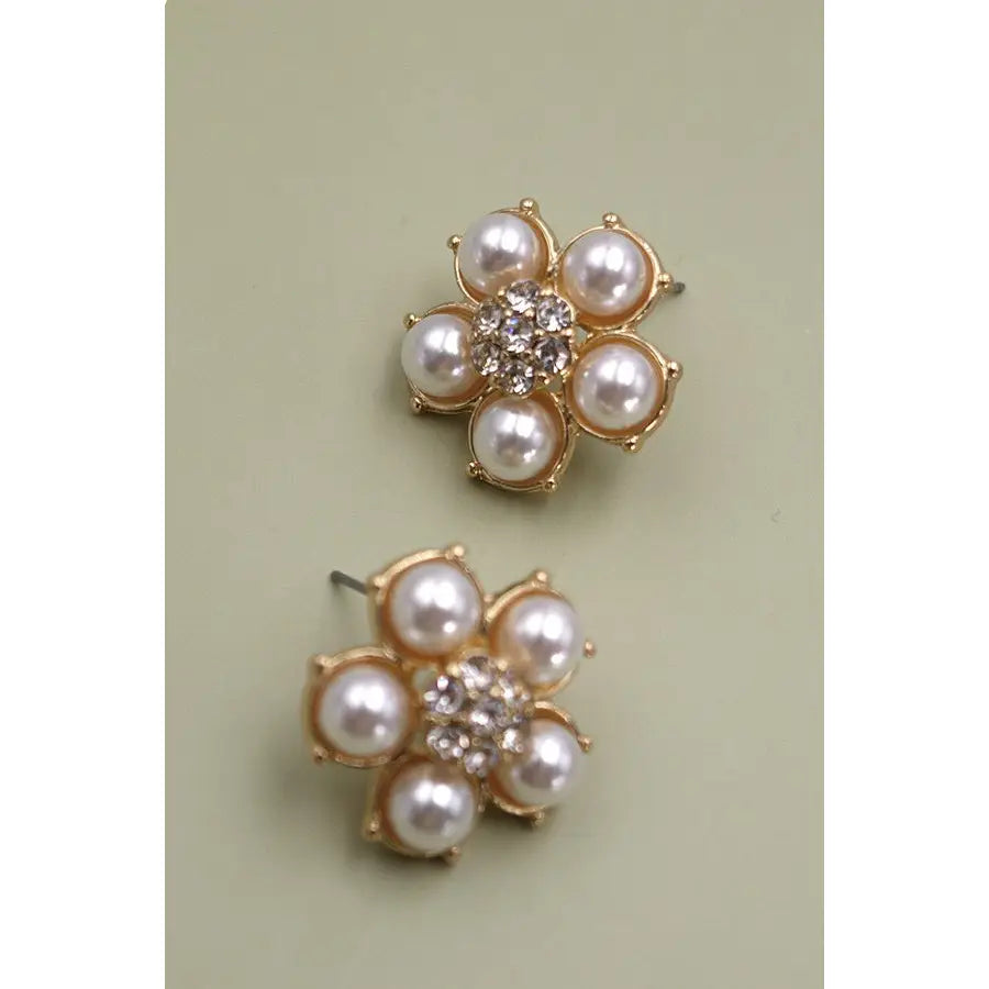 Pearl Rhinestone Flower Stud Earring