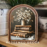 Arch Top Books w/Flowers Sign 6x8"