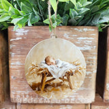 Wooden Manger Orn 4"
