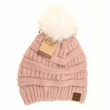 CC Rose/Ivory Fur Pom Beanie