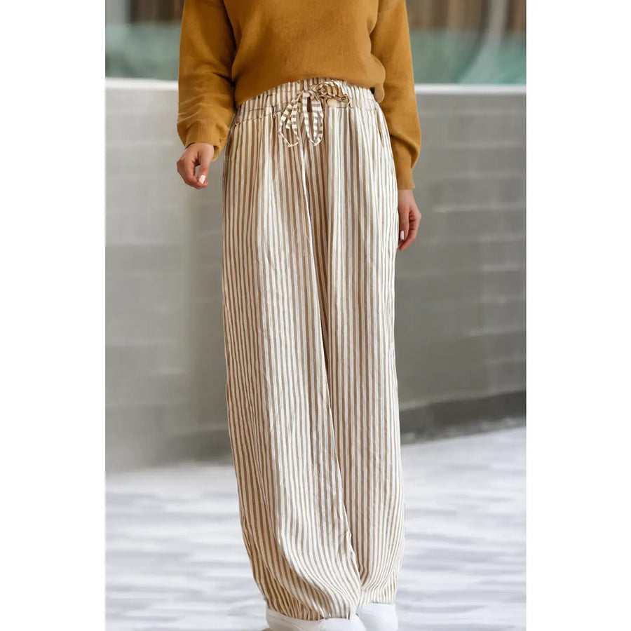 Striped Wide Leg Drawstring Pants