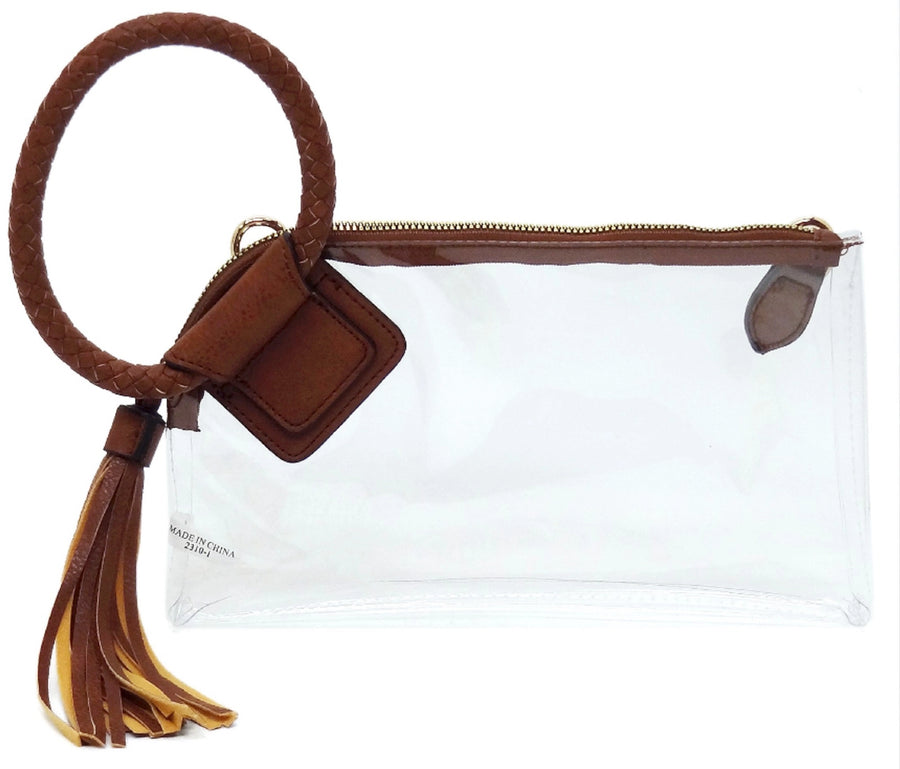 Clear Cuff Handle Clutch w/Tassel