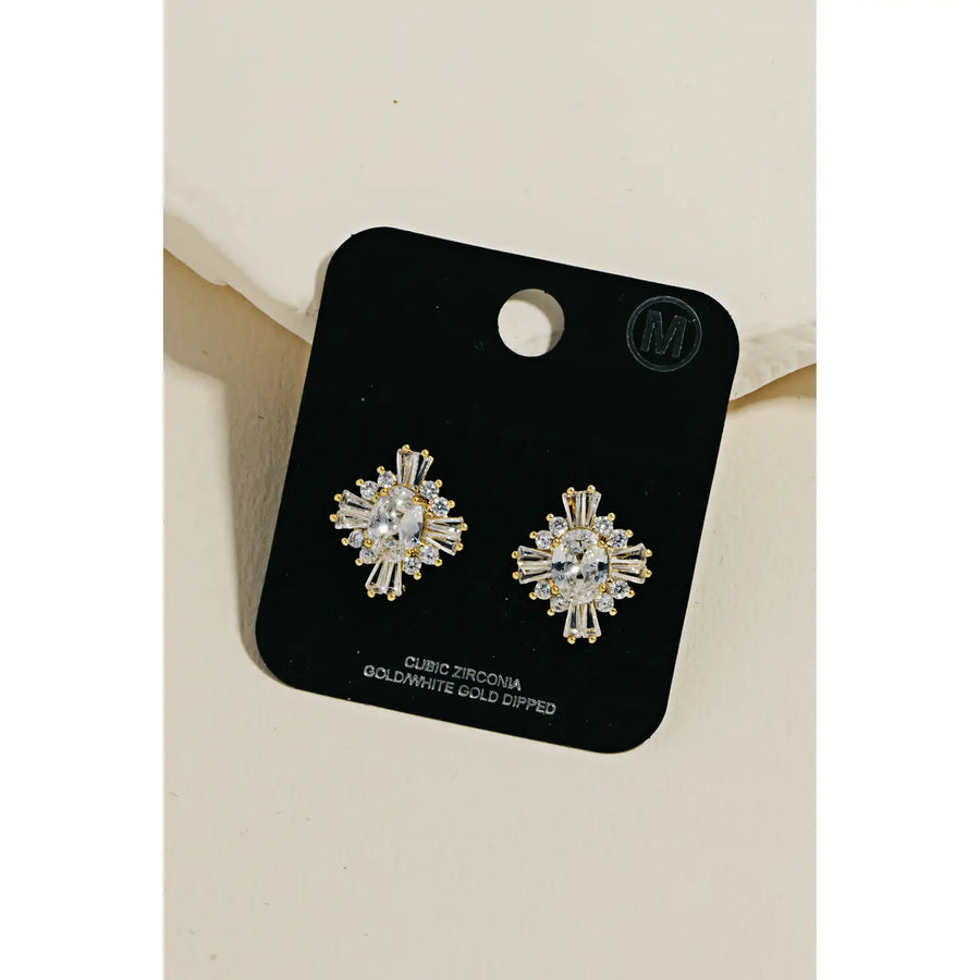 Cz Encrusted Button Stud Earring