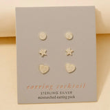 Sterling Silver Pave Star/Heart Stud Earring Set
