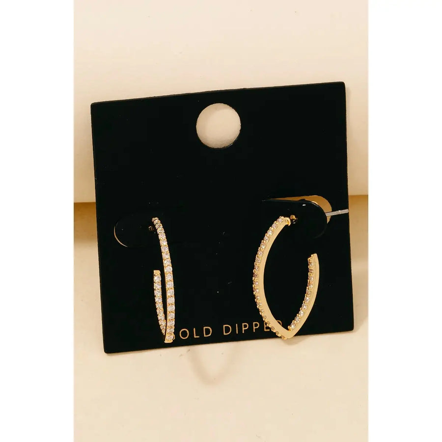 Cz Pave Edge Oval Hoop Earrings