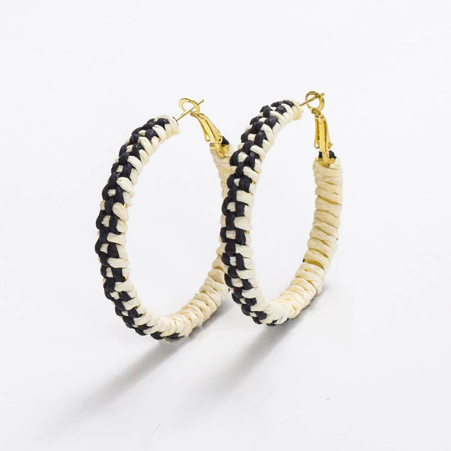 Holly Two Color Woven Raffia Hoops