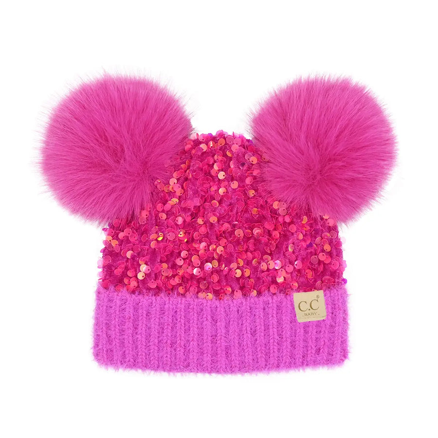 CC Baby Cluster Sequin Double Pom Beanie