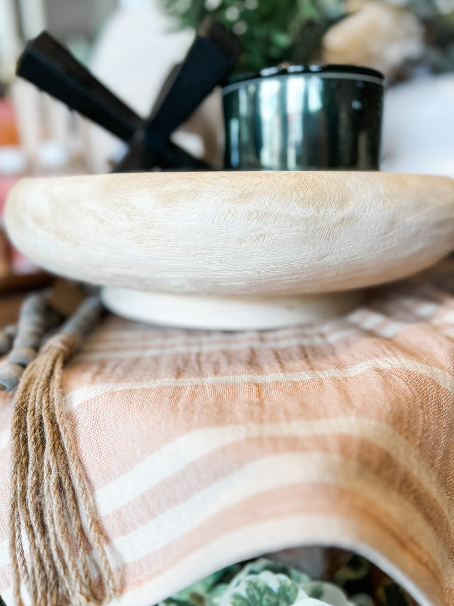 Combed & Bleached Mango Wood Bowl 14.5x4