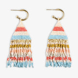 Mini Gold Hoop Horizontal Stripes Beaded Fringe Earrings