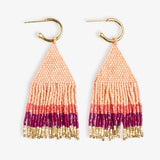 Mini Gold Hoop Colorblock Beaded Fringe Earrings