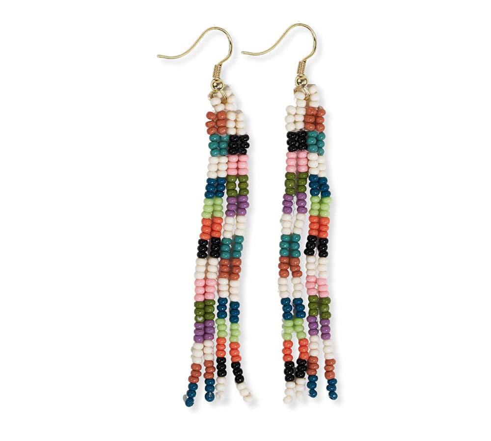 June Mini Checkered Pattern Petite Beaded Fringe Earrings