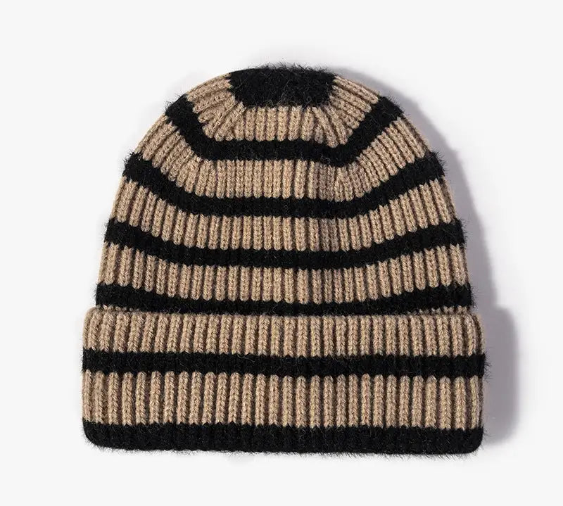 Striped Beanie Cuff Knit Hat