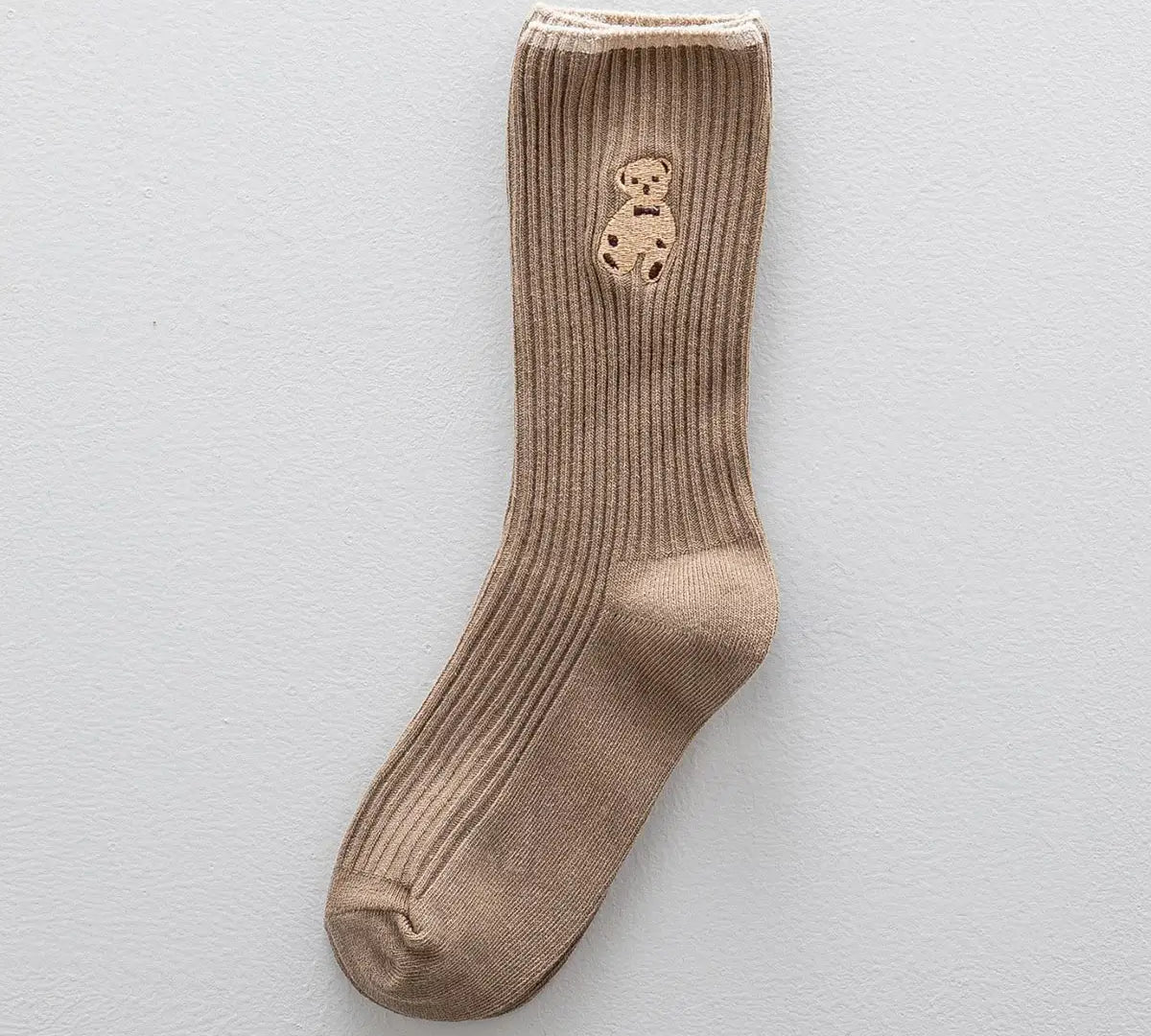 Brown Bear Embroidery Sock
