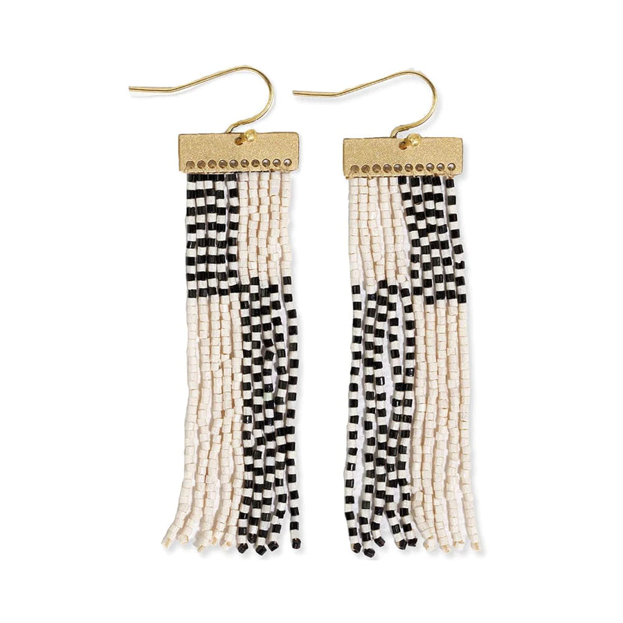 Lana Rectangle Hanger Colorblocks w/ Stripes Beaded Fringe Earrings