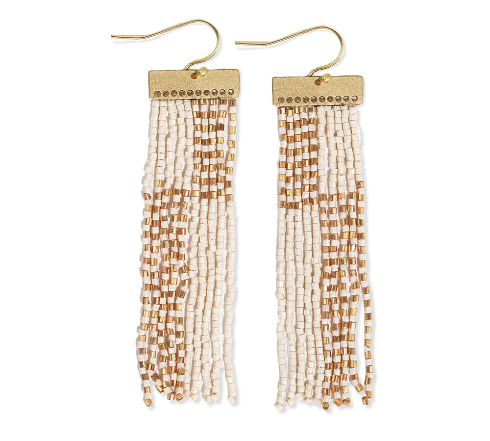 Lana Rectangle Hanger Colorblocks w/ Stripes Beaded Fringe Earrings