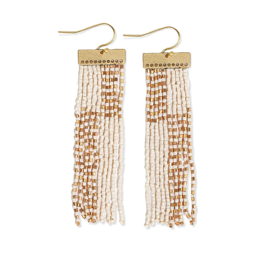 Lana Rectangle Hanger Colorblocks w/ Stripes Beaded Fringe Earrings