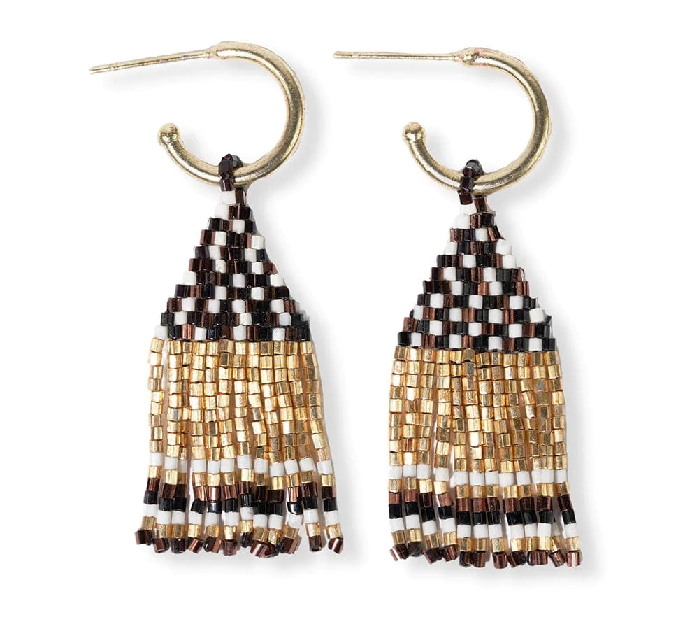 Leta Mini Gold Hoop Confetti Top & Stripe Short Fringe Earrings