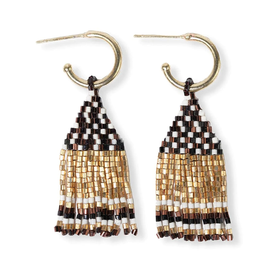 Leta Mini Gold Hoop Confetti Top & Stripe Short Fringe Earrings