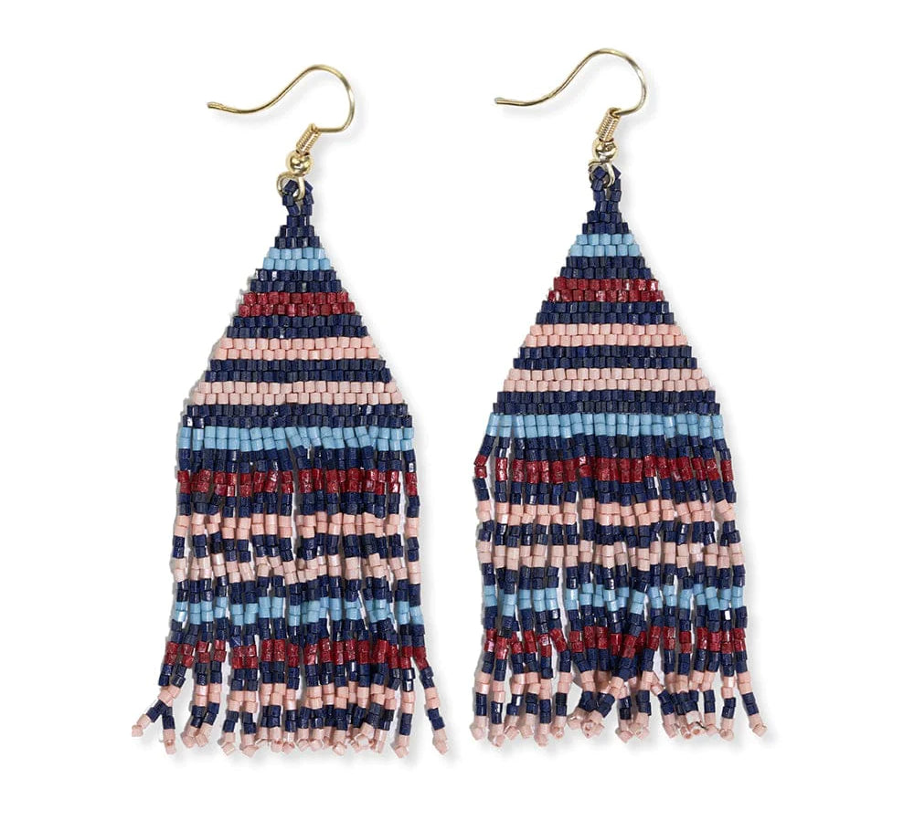 Lexie Horizontal Stripe Beaded Fringe Earrings Black