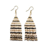Lexie Horizontal Stripe Beaded Fringe Earrings Black