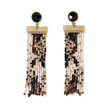 Lilah Semi Precious Stone Post w/ Organic Shapes Beaded Fringe Earrings B/W