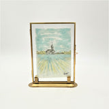 Brass Framed Table Art w/Church 5x7"