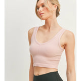 Cropped Seamless Ribbed V Neck Tank