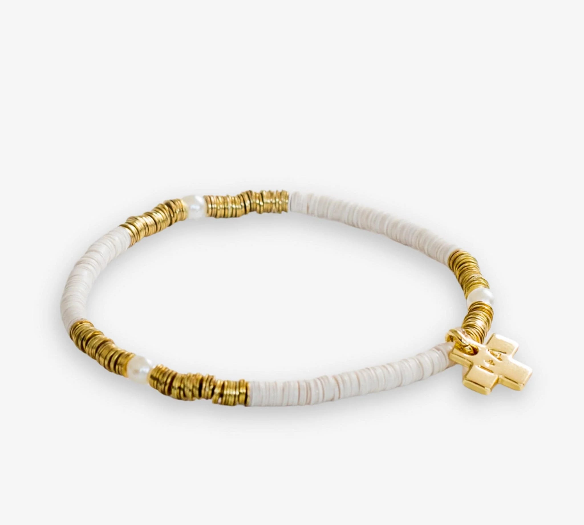 Rory Solid Color w/ Gold & Pearls Small Sequin Stretch Bracelet