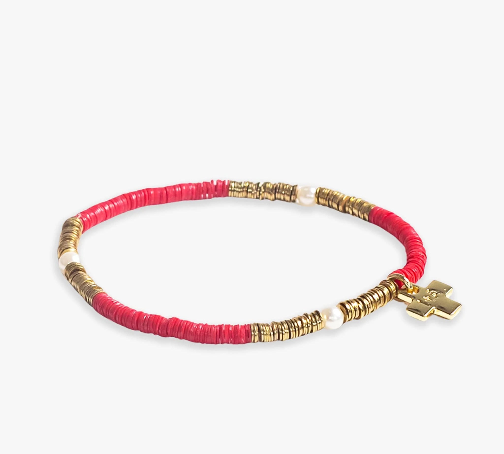 Rory Solid Color w/ Gold & Pearls Small Sequin Stretch Bracelet