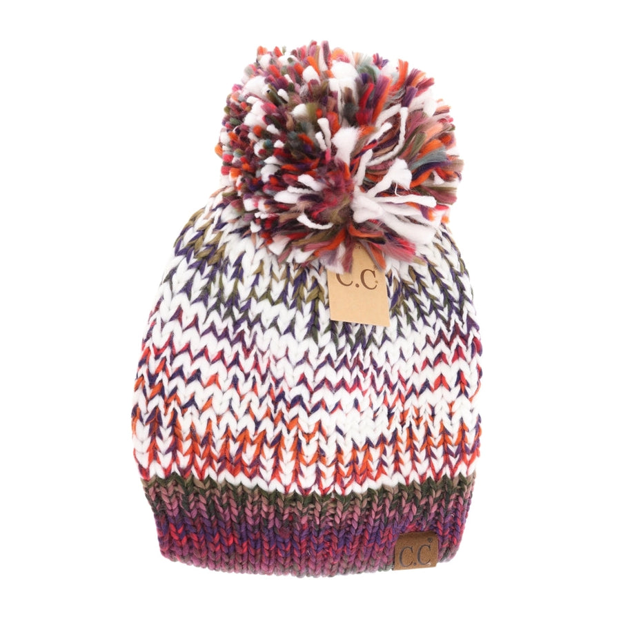 CC Fuzzy Lined Multi Color Pom Beanie