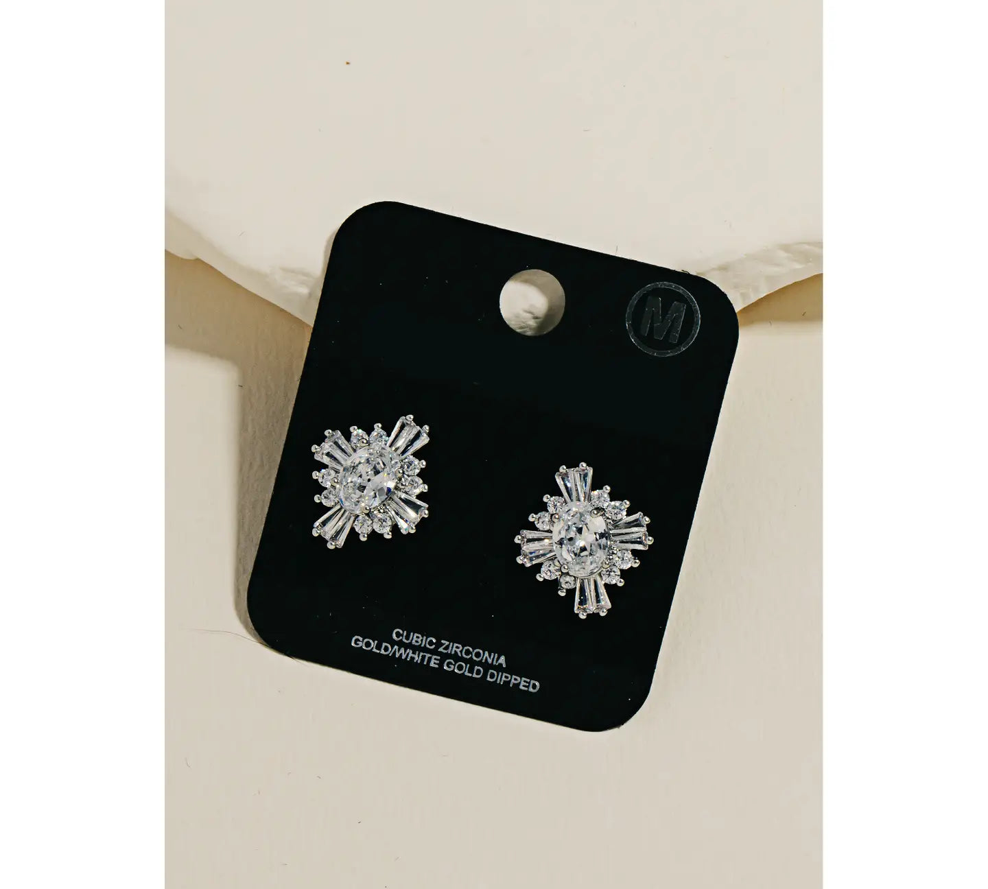 Cz Encrusted Button Stud Earring
