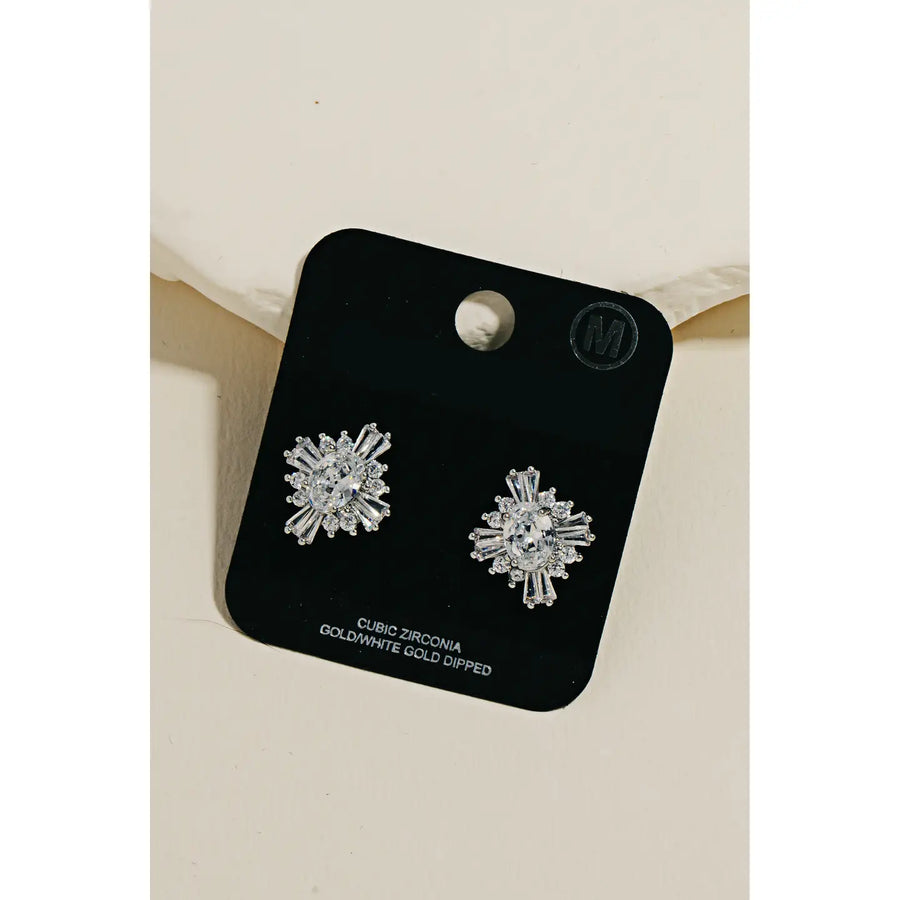 Cz Encrusted Button Stud Earring