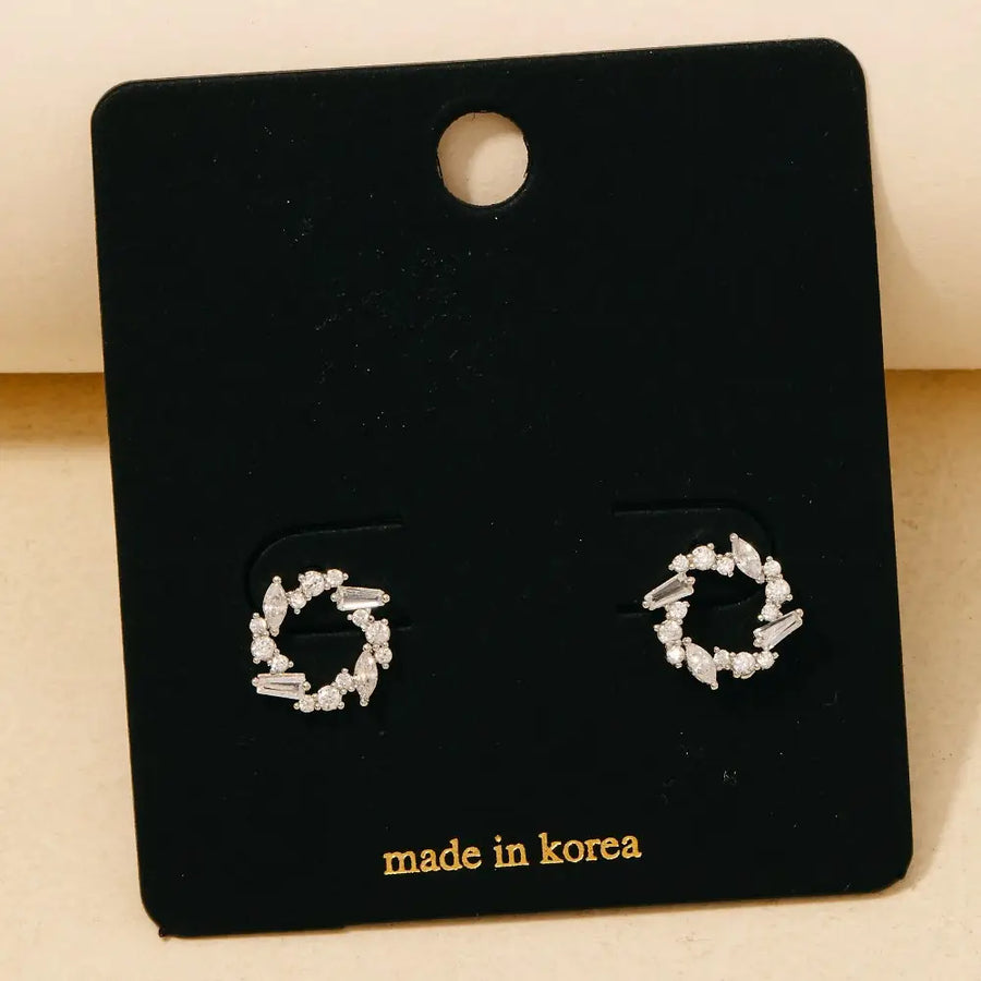 Cz Cluster Mini Twisted Hoop Earring